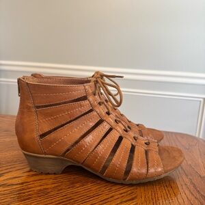 Women's Rockport Cobb Hill Gabby Tan Leather Gladiator LaceUp Zipper Heel Sandal